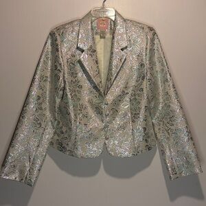 Old Navy- Vintage Cream Silver Green Floral Blazer Metallic Brocade Formal L